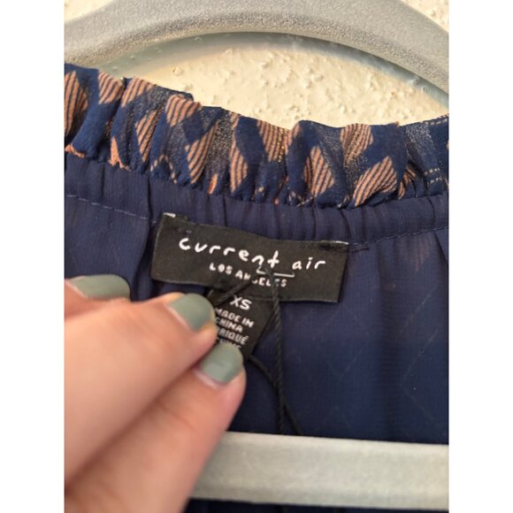 Anthropologie Current Air XS Taken In Teal Gold Navy Mini Dress Pleated - Picture 4 of 13